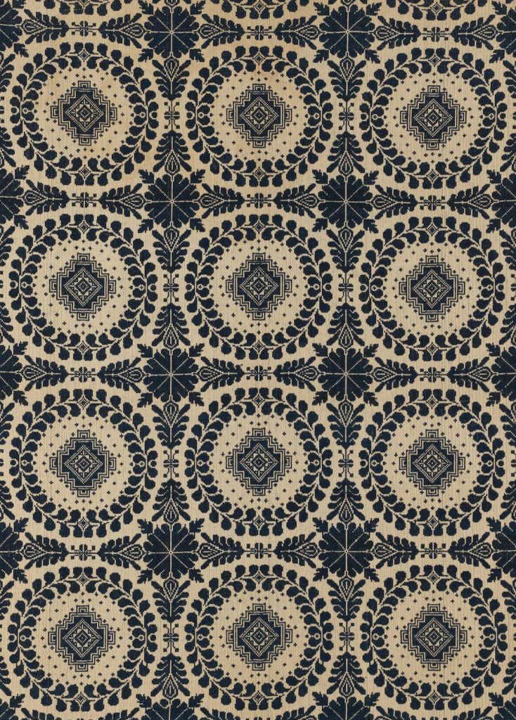 Coverlet 1853 John W. Weaver (American) America, Ohio, Ashland County, Rowsburg, 19th century Compound weave: wool and cotton Overall: 231.2 x 204.5 cm (91 x 80 1/2 in.) Gift of Mr. and Mrs. John Morrisey 2000.64 https://www.clevelandart.org/art/2000.64