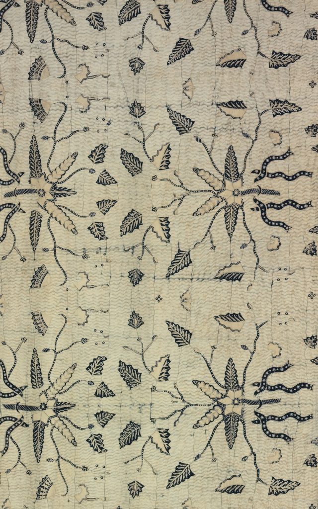 Sarong 1850s-1860s Indonesia, Java, 19th cenetury Plain weave cotton; resist dyed Overall: 101.3 x 247.6 cm (39 7/8 x 97 1/2 in.) Gift of Mrs. Elizabeth Honecker 1955.12 https://www.clevelandart.org/art/1955.12